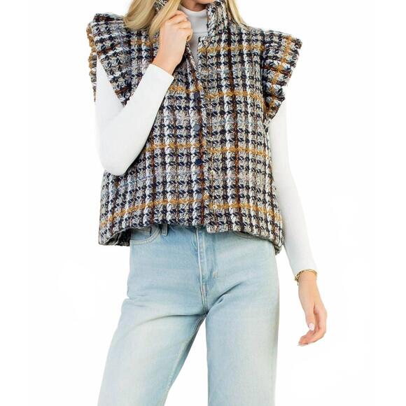 THML Jackets & Blazers - NEW THML plaid tweed collared vest in blue